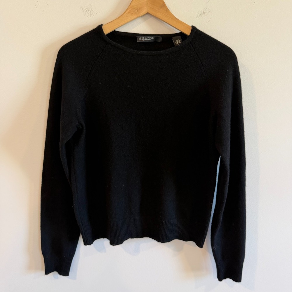 Vintage Lord & Taylor 2 Ply Cashmere Sweater Womens Small S Black Long Sleeve